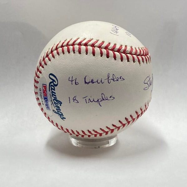 Stan Musial Single Signed Inscribed "HOF 67" 1948 Statistics Baseball. PSA Image 5