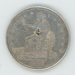 1875 Trade Silver Dollar, RAW Image 1