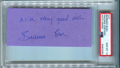Barbara Bush Signed Autograph. Auto PSA Gem Mint 10 Image 1