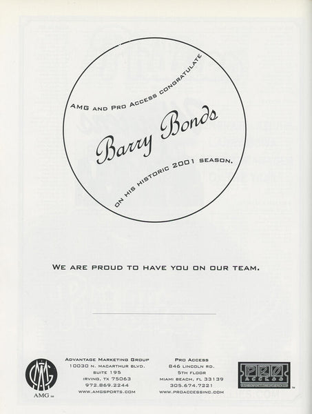 Barry Bonds Signed 2002 New York BBWAA Dinner Program. 2001 73 Home Runs. PSA Image 2