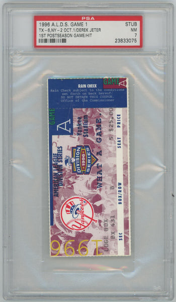 1996 ALDS Derek Jeter 1st Postseason Hit/Game Ticket Stub. PSA 7 NM Image 1