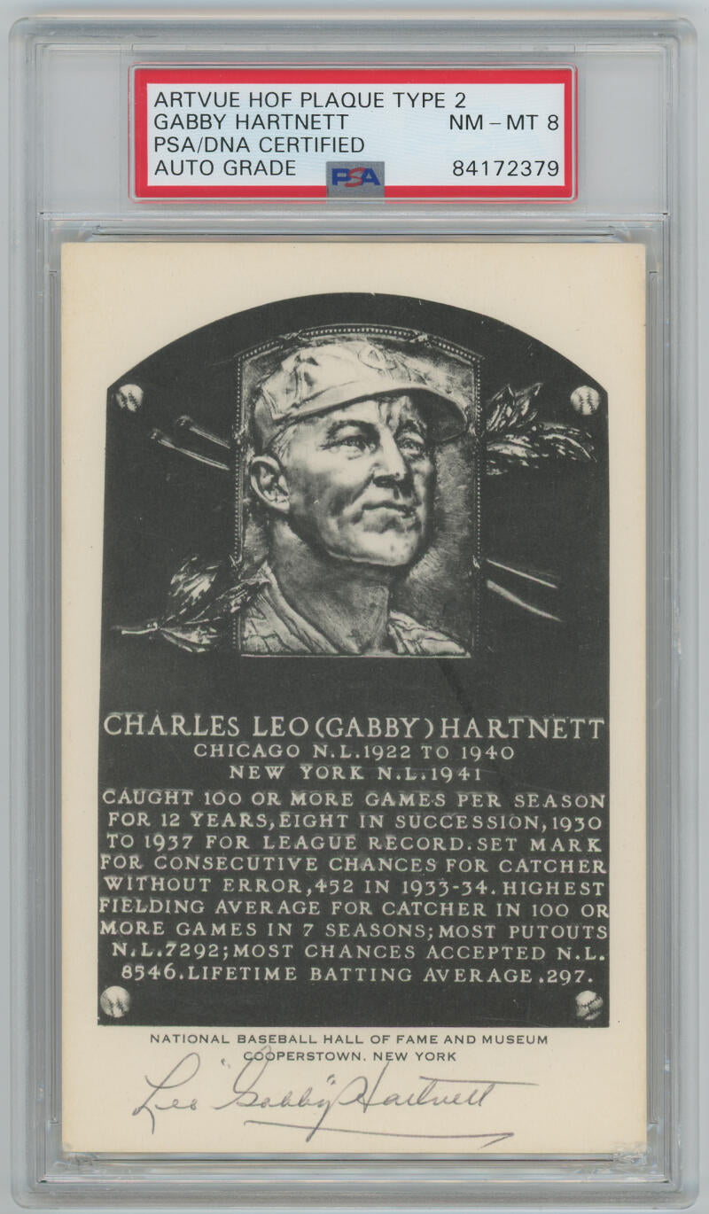 Charles Leo (Gabby) Hartnett Signed Hall of Fame Plaque Type 2. PSA/DSA Auto NM - MT 8 Image 1