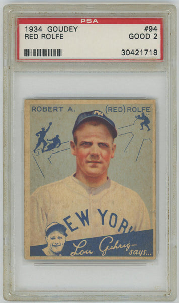 1934 Goudey Red Rolfe #94 Card. PSA 2 Image 1