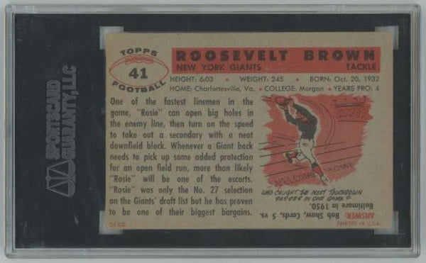 1956 Topps Roosevelt Brown #41 Rookie Card. SGC 3.5 Image 2