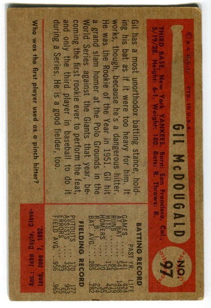 Gil McDougald 1954 Bowman Card Image 2