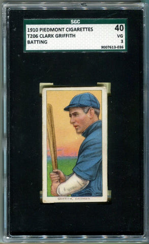 1910 Piedmont Cigarettes Clark Griffith T206 Card. SGC 3 Image 1