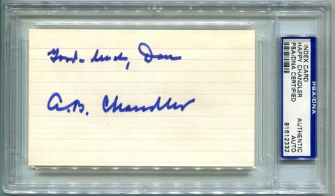 Happy AB Chandler Signed Inscribed "Good Luck, Don" Cut Card. Auto PSA CS Image 1
