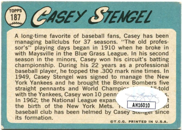 1965 Topps Casey Stengel Signed No. 187 Mets Card. Auto JSA Image 2