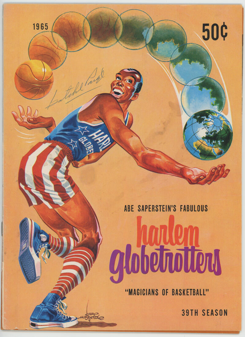 Satchel Paige Signed Harlem Globetrotters Program. PSA Authentic Image 1