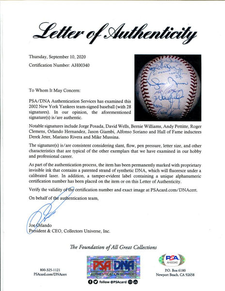 2002 New York Yankees Team Signed Baseball, 28 Signatures. PSA AH00340 Image 5