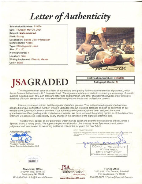 Muhammad Ali Signed 8x10 Photo Over Liston. Auto JSA 9 Image 2