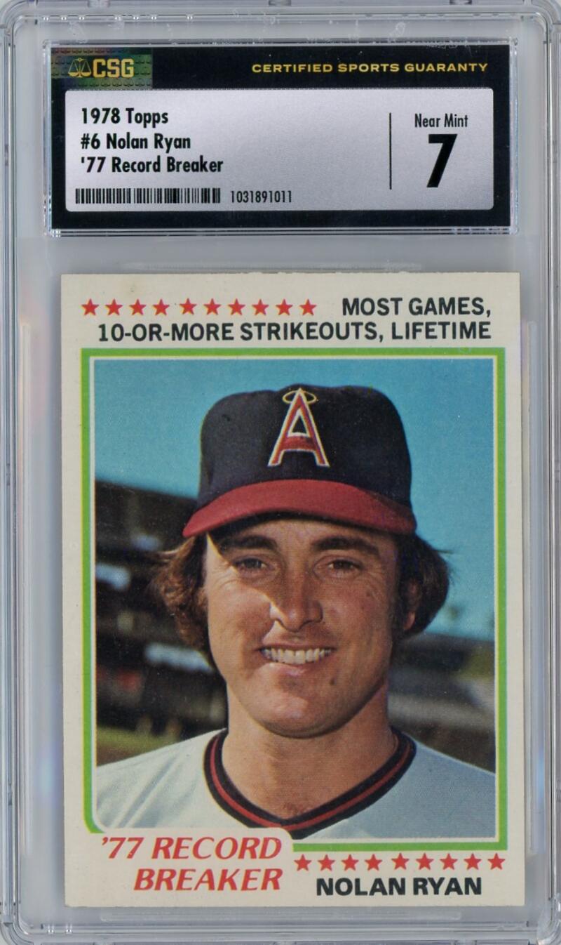 1978 Topps #6 Nolan Ryan Baseball Card. CSG NM 7 Image 1