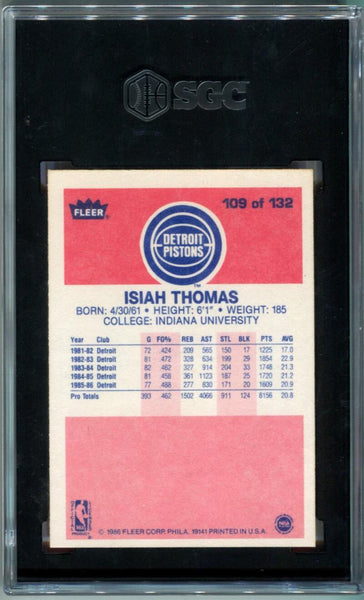Isiah Thomas 1986 Fleer Rookie #109. SGC 7.5 Image 2