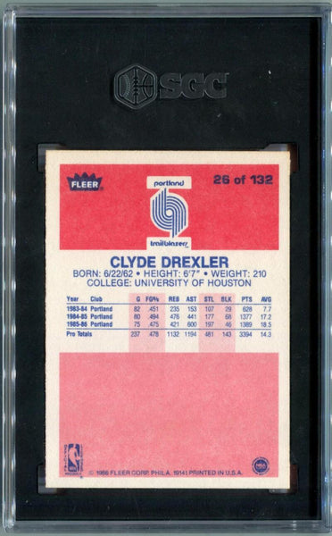 1986 Fleer Clyde Drexler #26. SGC 9.5 Image 2