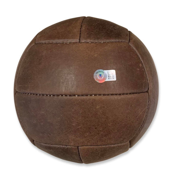 Pele Signed Soccer Ball, Vintage 1950s Style Leather Panel. Auto Beckett BAS Image 2