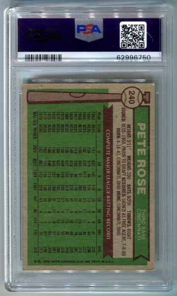 1976 Topps Pete Rose #240 Baseball Card. PSA 4 Image 2