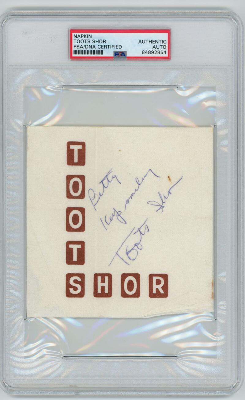 Toots Shore Signed Original Napkin. Auto PSA/DNA Image 1