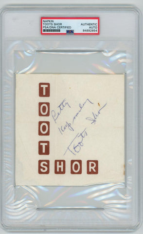 Toots Shore Signed Original Napkin. Auto PSA/DNA Image 1