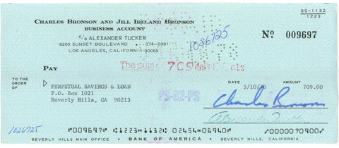 Charles Bronson Signed Check. PSA/DNA Image 1