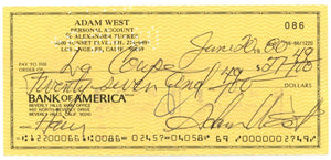 Adam West Signed Check. JSA Image 1