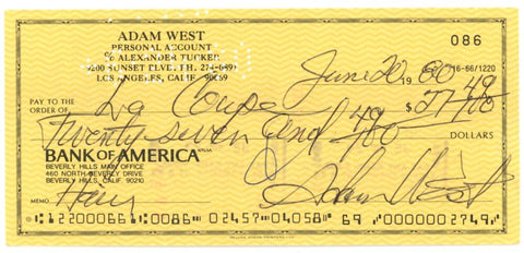 Adam West Signed Check. JSA Image 1