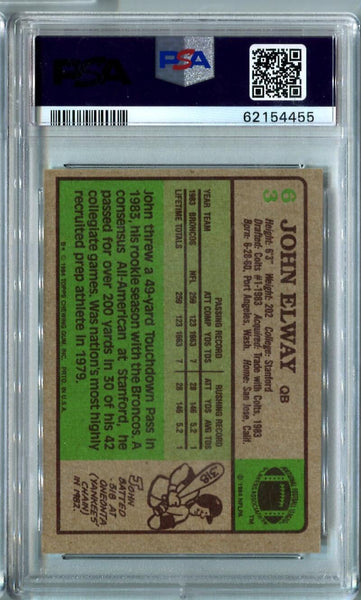 John Elway 1984 Topps Trading Card. Auto PSA Image 2