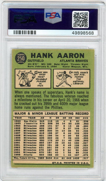 Hank Aaron 1967 Topps #250 Card. PSA Image 2
