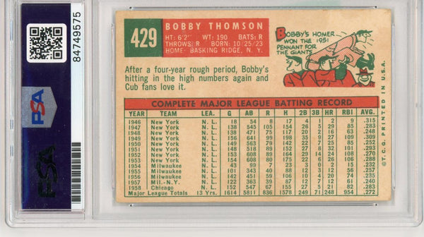Bobby Thomson Signed 1959 Topps #429 Card. Auto PSA Image 2
