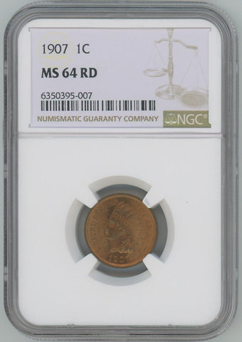 1907 Indian Cent, NGC MS64 RED Image 1