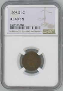 1908 S Indian Cent, NGC XF40 BN Image 1