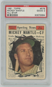 1961 Topps Mickey Mantle All Star #578. PSA 2 Image 1