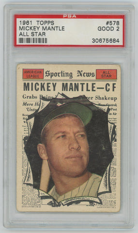1961 Topps Mickey Mantle All Star #578. PSA 2 Image 1