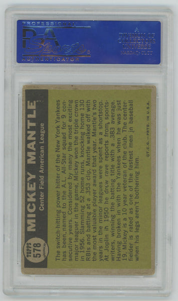 1961 Topps Mickey Mantle All Star #578. PSA 2 Image 2