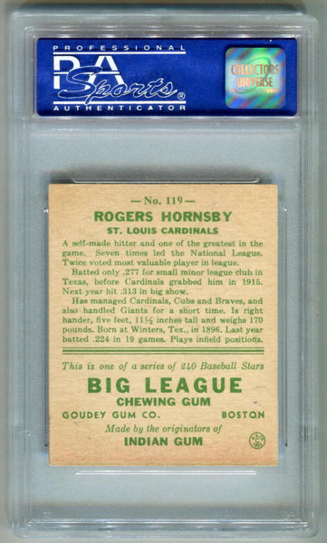 1933 Goudey Rogers Hornsby #119. PSA 5 Image 2