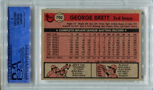 1981 Topps George Brett A.L. All-Star #700. PSA NM-MT 8 Image 2