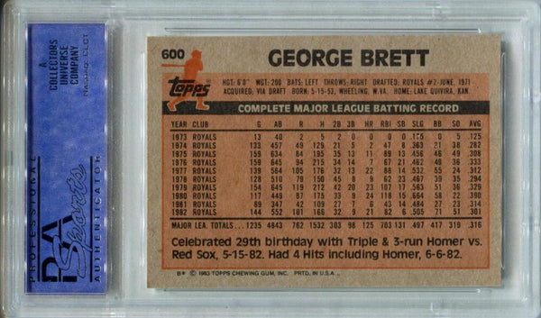 1983 Topps George Brett Card #600. PSA NM-MT 8 Image 2