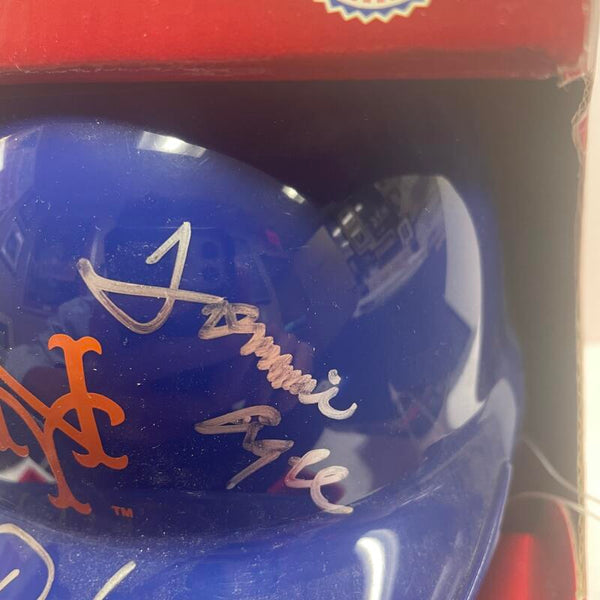 1969 Mets Outfield Signed Mini Helmet. Tommy Agee, Cleon Jones, Ron Swoboda. Auto PSA Image 3