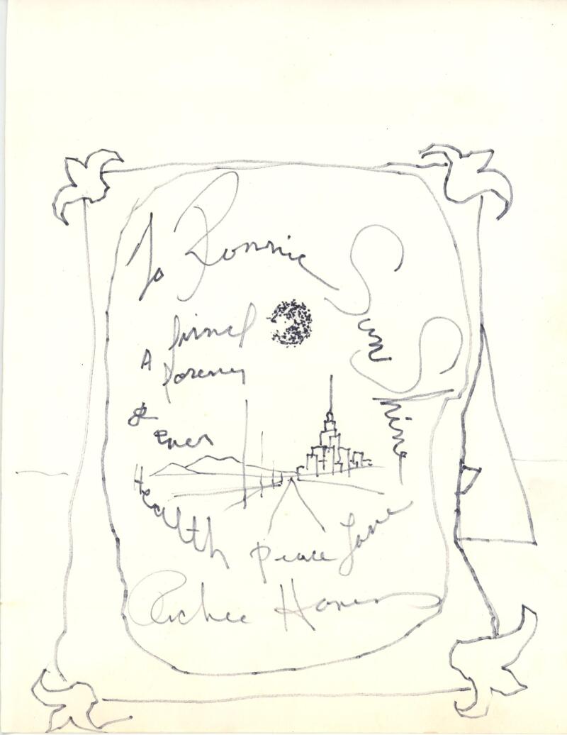 Richie Havens Signed Drawing Inscribed "Health, Peace, Love". Auto JSA Image 1