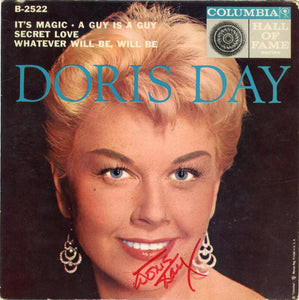 Doris Day Signed Vintage 45, "Que Sera, Sera" and "Secret Love". Auto JSA Image 1