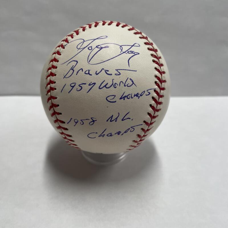 Joey Jay Signed and Inscribed Baseball "Braves 1957 World Champs 1958 N.L. Champs". Auto PSA  Image 1