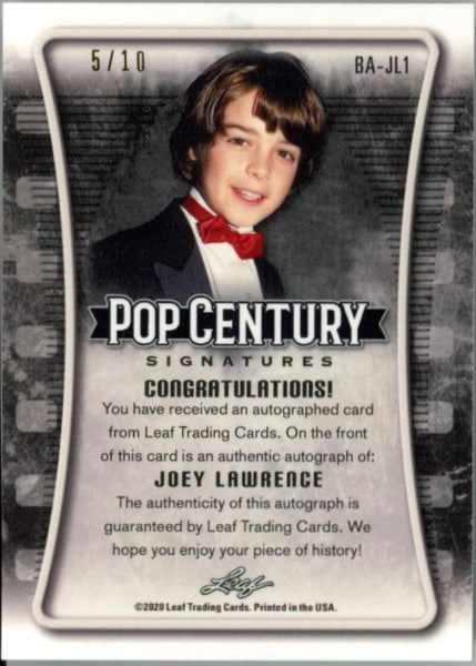 2020 Leaf Joey Lawrence Signed Pop Century Signatures Black. Auto BA-JL1 5/10 Image 2