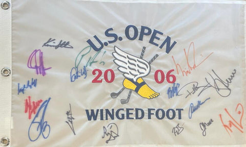 2006 U.S. Open Multi Signed Pin Flag, 17 Signatures. Auto JSA Image 1