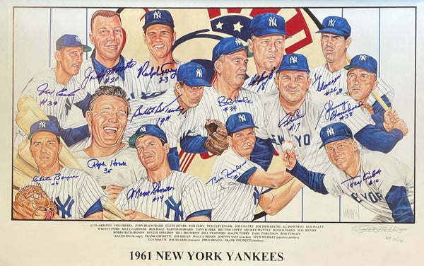 1961 Yankees Signed Lithograph, 14 Signatures. Artist Proof/61. Auto PSA  Image 1