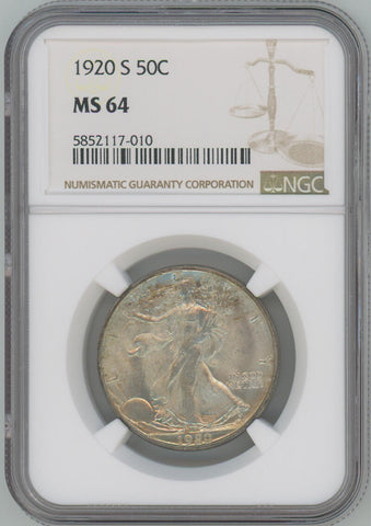 1920 S Walking Liberty Half Dollar, NGC MS64 Image 1