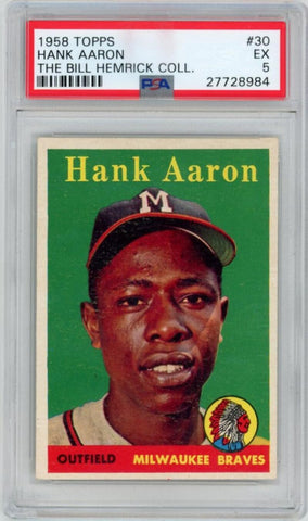 1958 Topps Hank Aaron Centered "Yellow Letters" #30. PSA Image 1