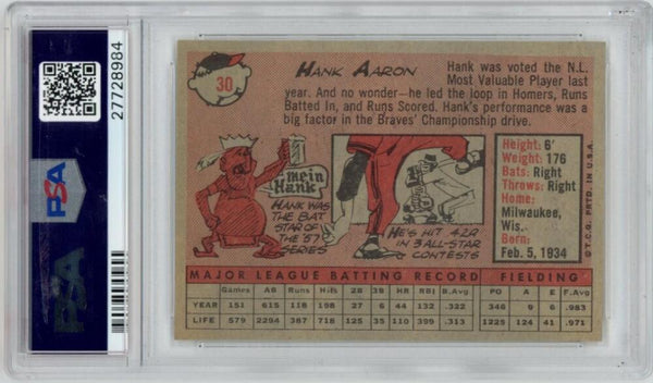 1958 Topps Hank Aaron Centered "Yellow Letters" #30. PSA Image 2