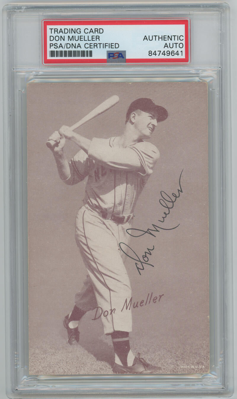 1947-1966 Don Mueller Signed Exhibit Trading Card. Auto PSA  Image 1