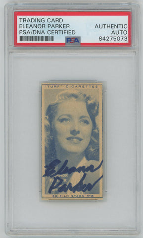 1947 Turf Cigarettes Famous Film Stars Autograph Card. Eleanor Parker. PSA Image 1