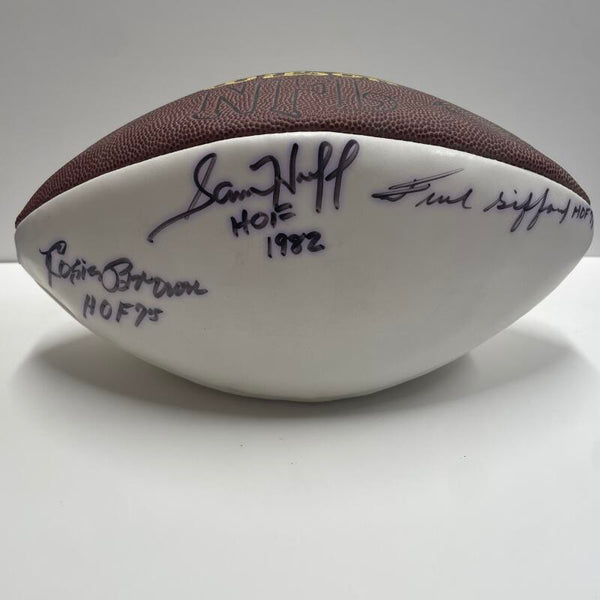 Sam Huff, Frank Gifford, Rosie Brown HOF Inscribed Signed Football. Auto PSA NFL  Image 1