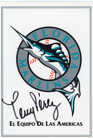 Tony Perez Signed Florida Marlins Logo Card. Auto JSA  Image 1